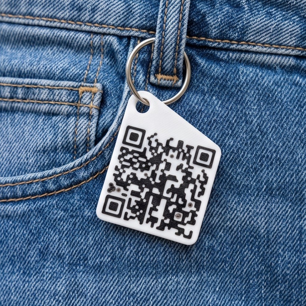 QR piekariņš pie džinsu auduma cilpas